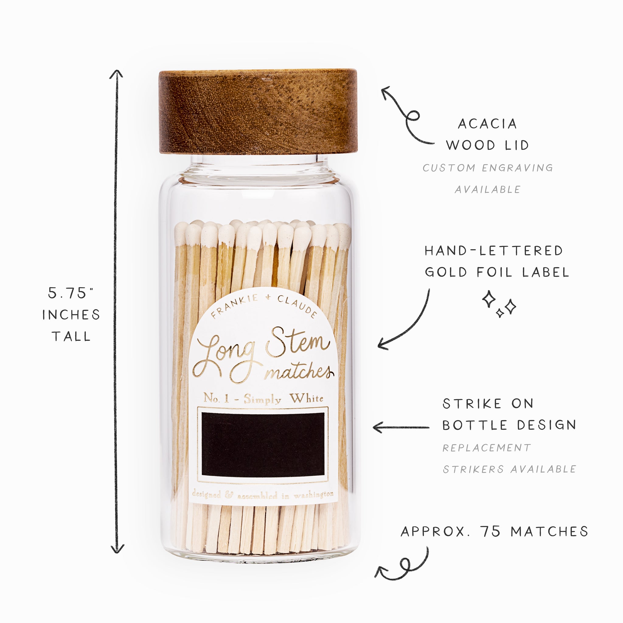 Simply White Long Stem Match Jar